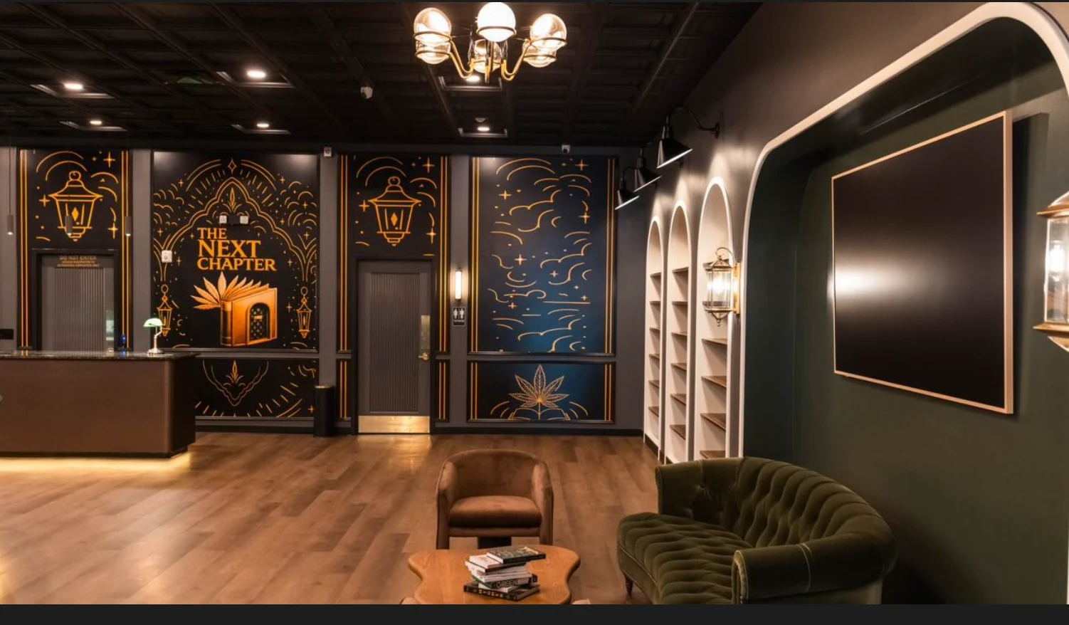 The Next Chapter Market — finished interior and branded wall